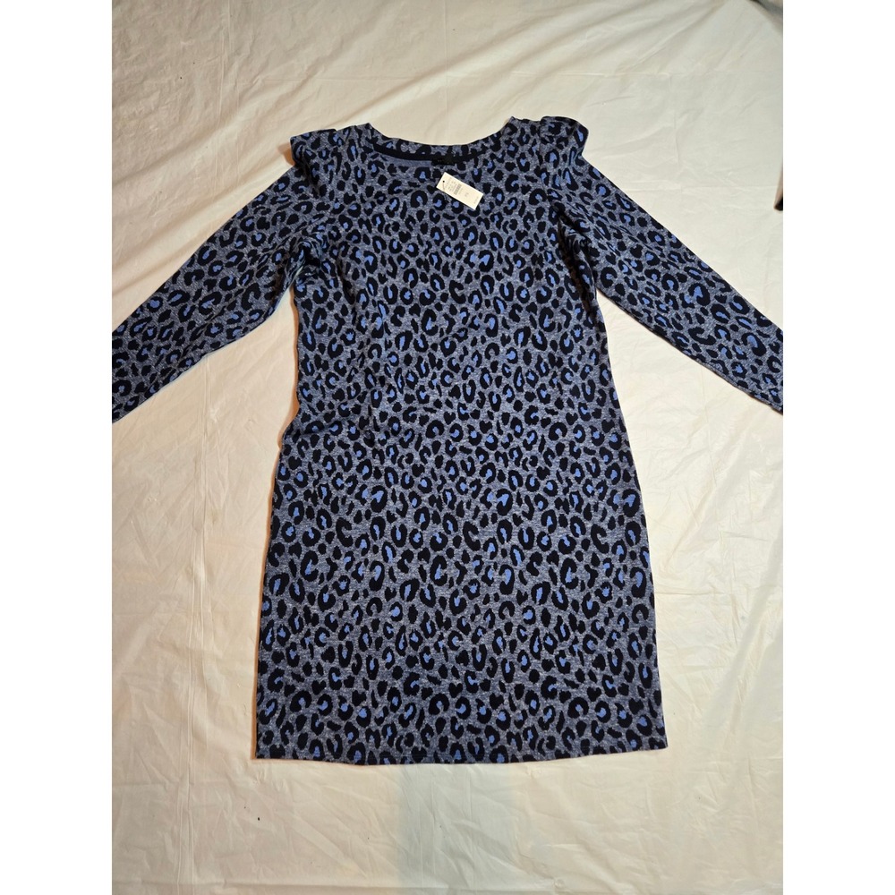 Talbots Petite Leopard Print Dress PS NWT Blue Black Long Sleeve $139